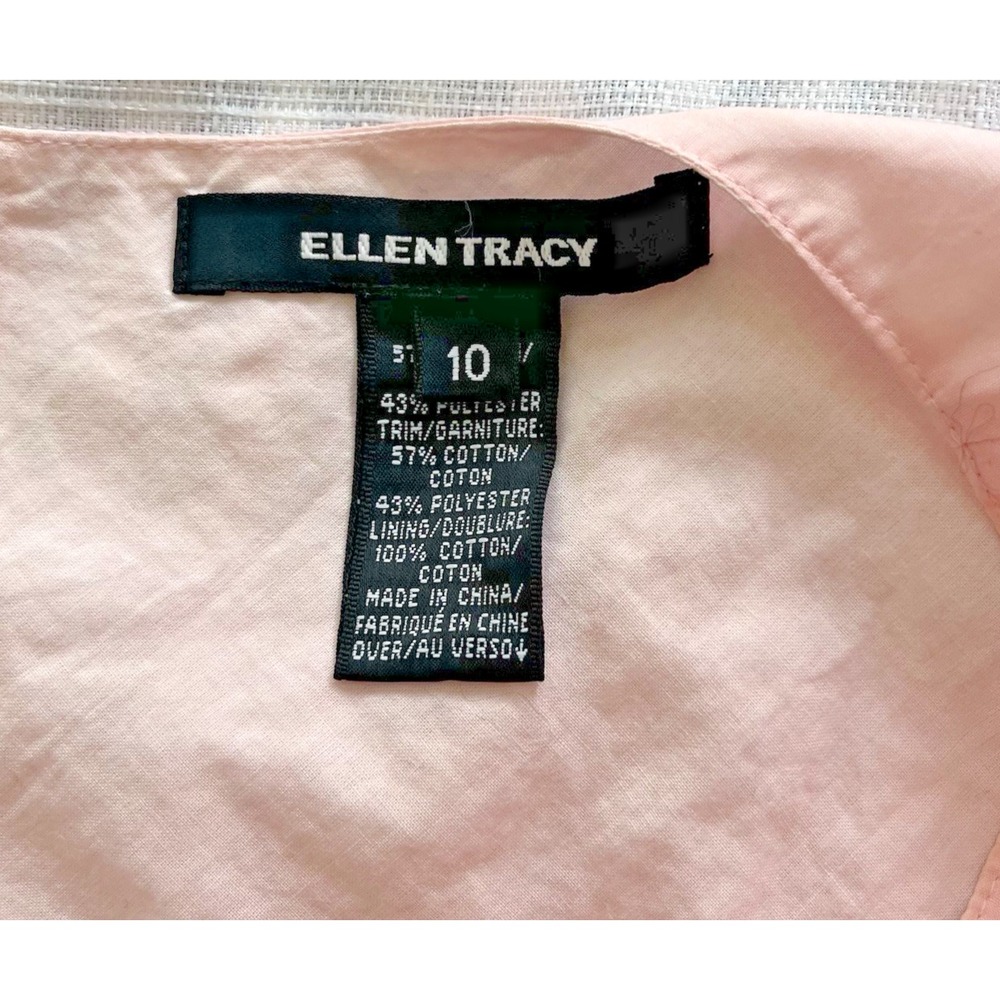 ELLEN TRACY Pink Blouse Women Sz 10 Sleeveless Flower Applique Cotton light - Picture 3 of 8